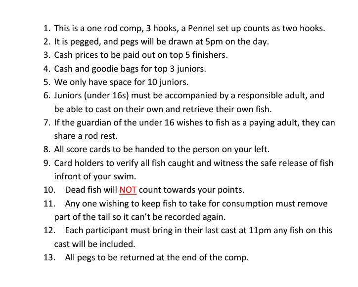 Entry to Fishing Comp